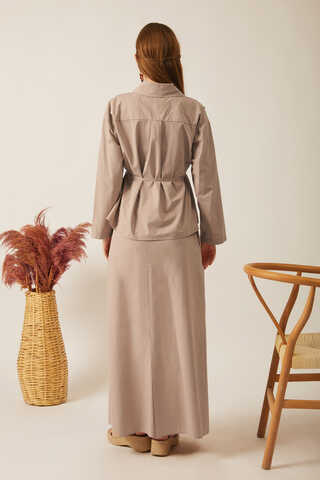 Jacket Collar Skirt Set Light Camel - 12