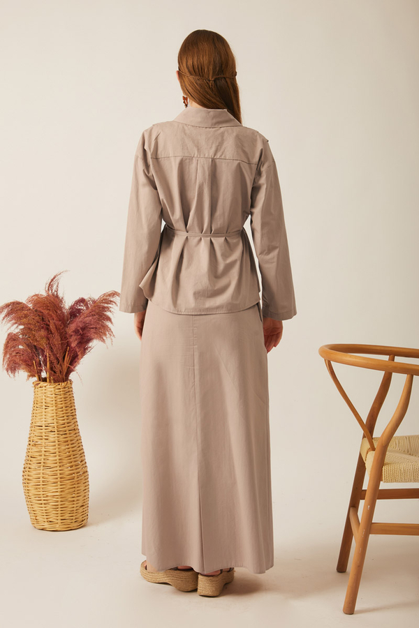 Jacket Collar Skirt Set Light Camel - 12
