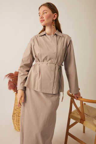 Jacket Collar Skirt Set Light Camel - 3