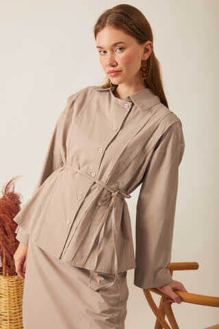 Jacket Collar Skirt Set Light Camel - 1