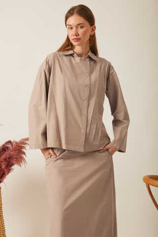 Jacket Collar Skirt Set Light Camel - 7