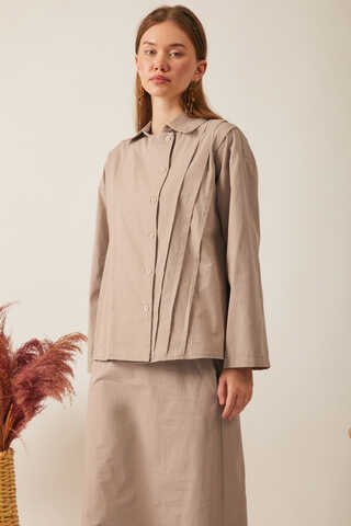 Jacket Collar Skirt Set Light Camel - 8