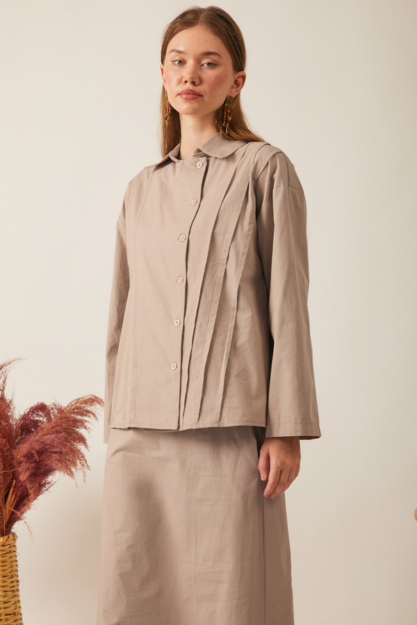 Jacket Collar Skirt Set Light Camel - 8