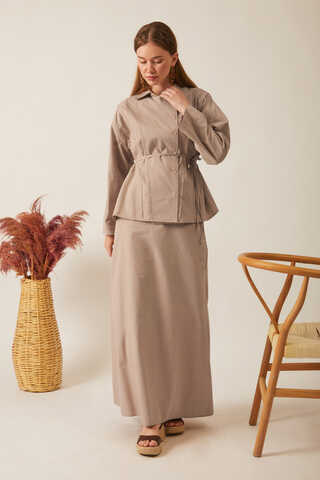 Jacket Collar Skirt Set Light Camel - 10