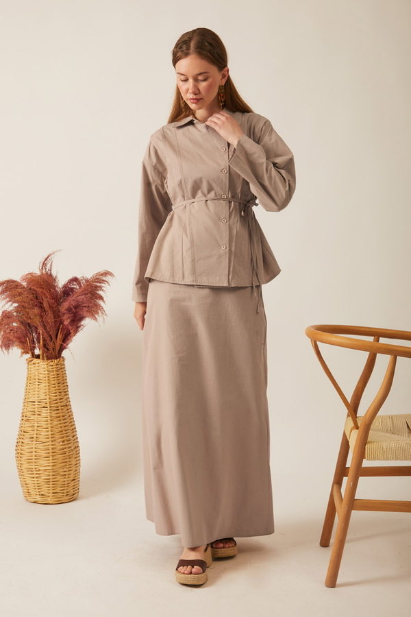 Jacket Collar Skirt Set Light Camel - 10
