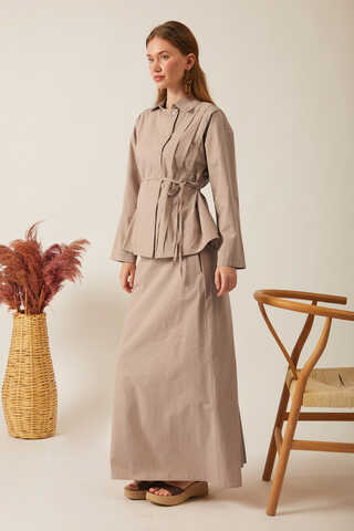 Jacket Collar Skirt Set Light Camel - 11