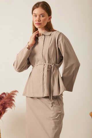 Jacket Collar Skirt Set Light Camel - 4