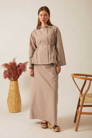 Jacket Collar Skirt Set Light Camel - 9