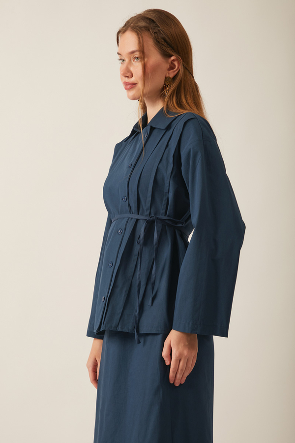 Jacket Collar Skirt Set Navy Blue - 7