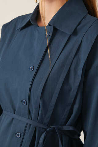 Jacket Collar Skirt Set Navy Blue - 9