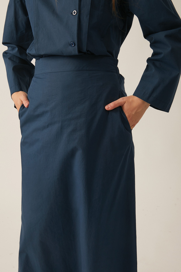 Jacket Collar Skirt Set Navy Blue - 12