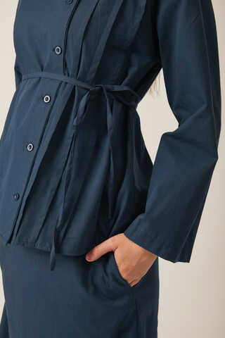 Jacket Collar Skirt Set Navy Blue - 10