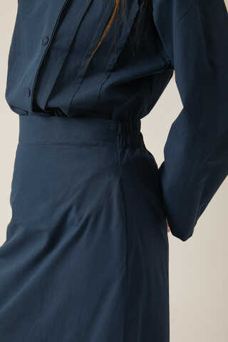 Jacket Collar Skirt Set Navy Blue - 5