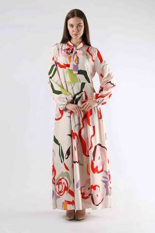 Jane Patterned Dress Ecru - 1