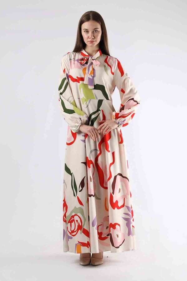 Jane Patterned Dress Ecru 