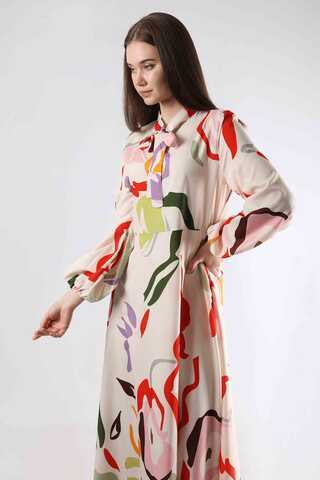Jane Patterned Dress Ecru - 2
