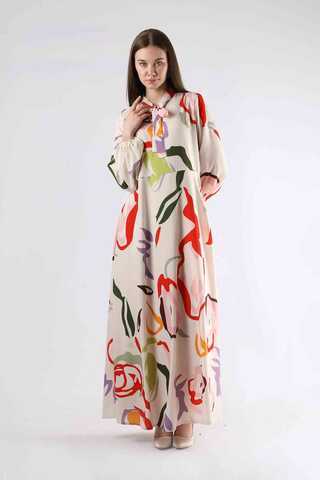 Jane Patterned Dress Ecru - 3