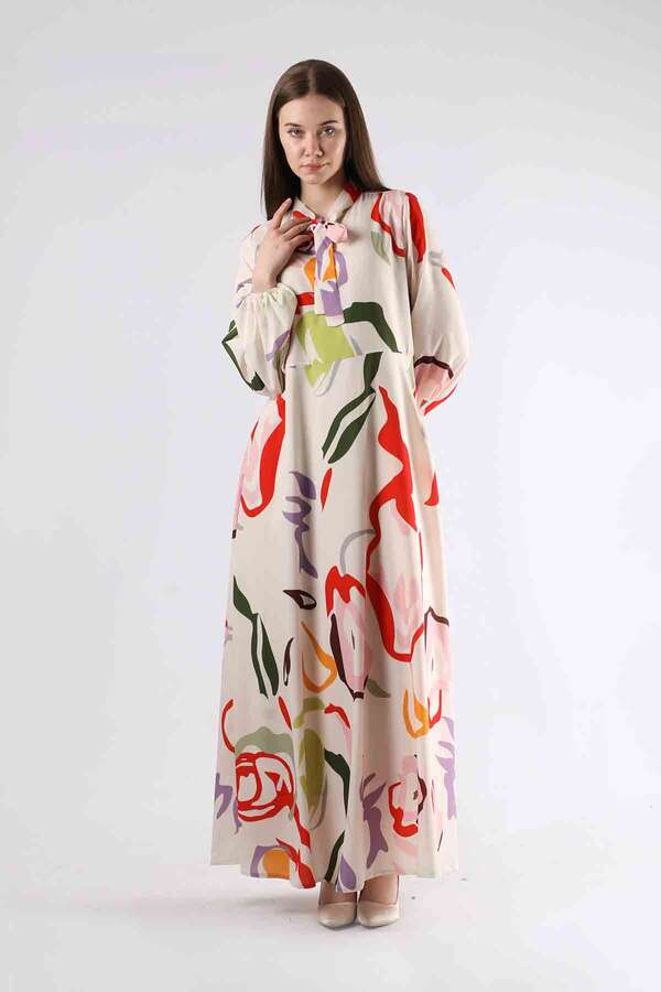Jane Patterned Dress Ecru - 3