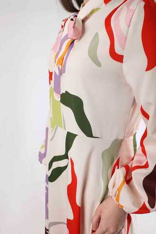 Jane Patterned Dress Ecru - 4