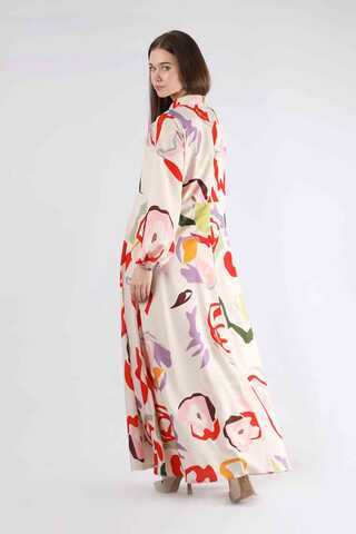Jane Patterned Dress Ecru - 5