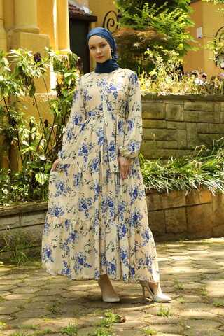 Judge Collar Floral Dress Blue - 1