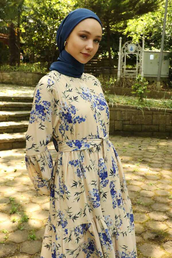 Judge Collar Floral Dress Blue - 2
