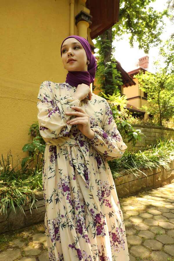 Judge Collar Floral Dress Lilac - 2