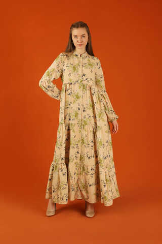 Judge Collar Floral Dress Oil Green - 3
