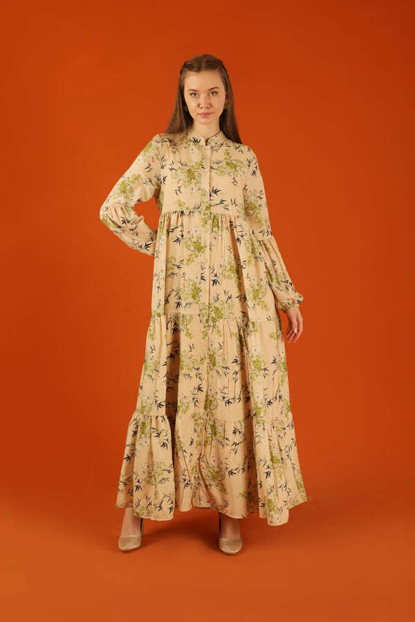 Judge Collar Floral Dress Oil Green - 3