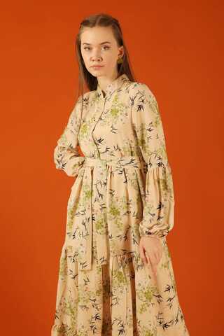 Judge Collar Floral Dress Oil Green - 4