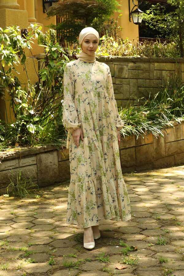 Judge Collar Floral Dress Oil Green - 1
