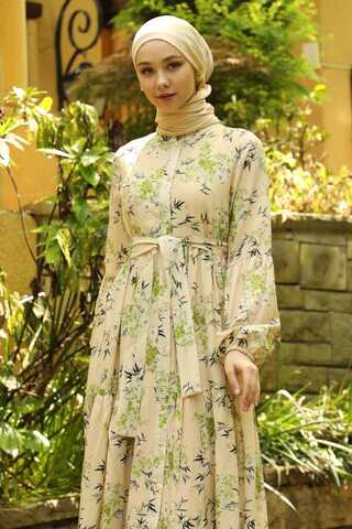 Judge Collar Floral Dress Oil Green - 2