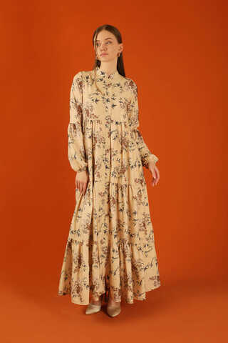 Judge Collar Floral Dress Tan - 3