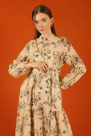 Judge Collar Floral Dress Tan - 4