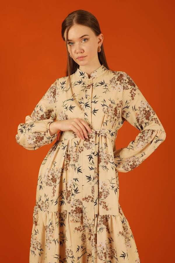 Judge Collar Floral Dress Tan - 4