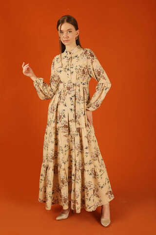 Judge Collar Floral Dress Tan - 5
