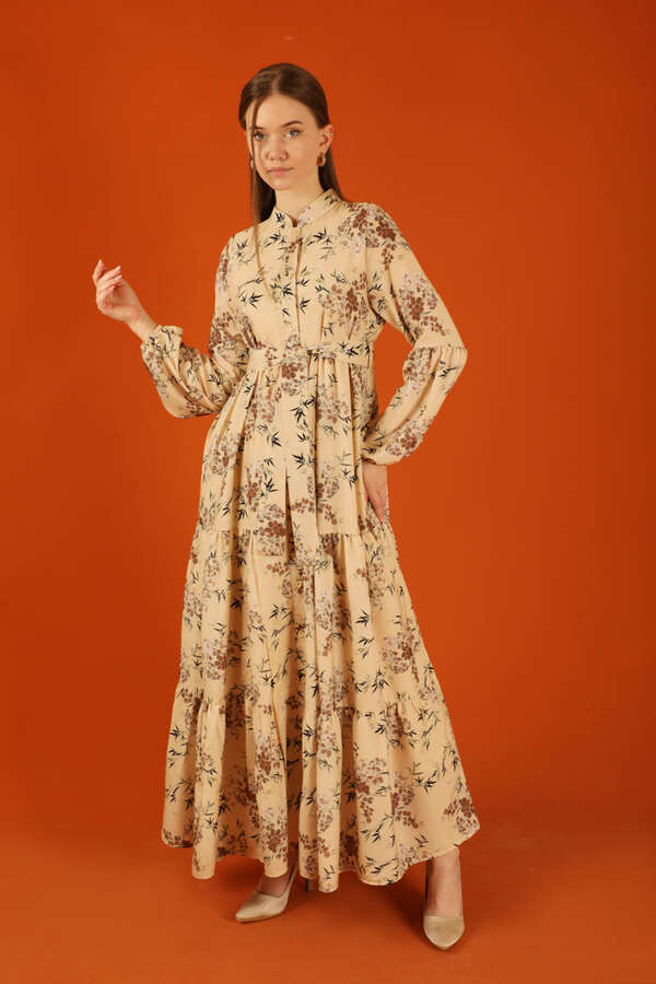 Judge Collar Floral Dress Tan - 5
