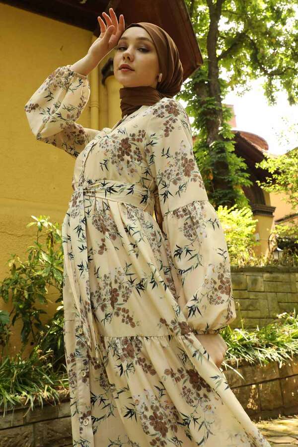 Judge Collar Floral Dress Tan - 2