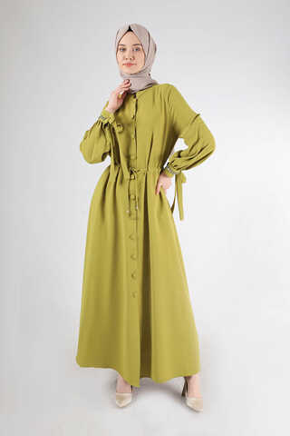 Judge Collar Laced Abaya Oil Green - 1