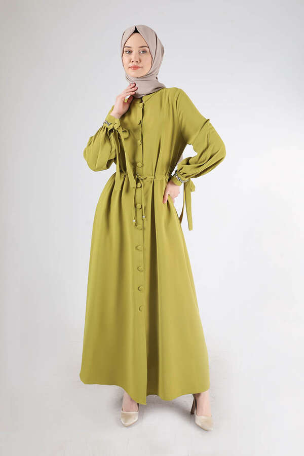 Judge Collar Laced Abaya Oil Green - 1