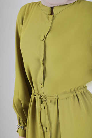 Judge Collar Laced Abaya Oil Green - 2