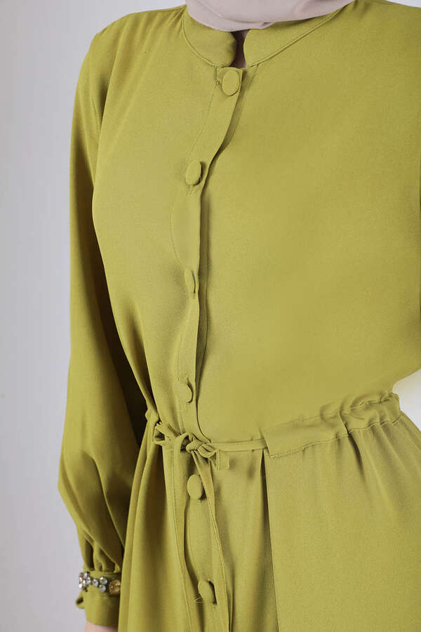 Judge Collar Laced Abaya Oil Green - 2