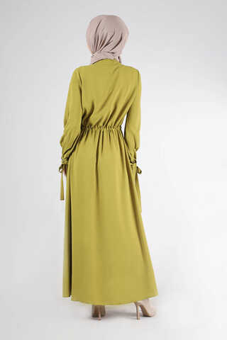 Judge Collar Laced Abaya Oil Green - 5