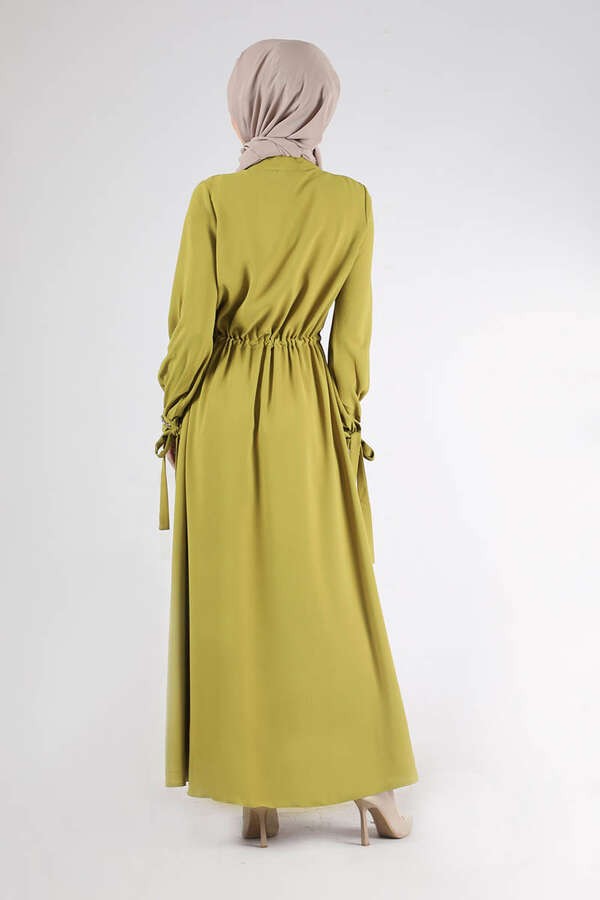 Judge Collar Laced Abaya Oil Green - 5