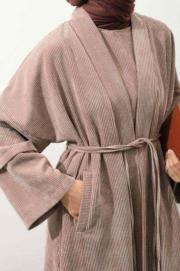 Kadife Abaya Takım Camel - 12