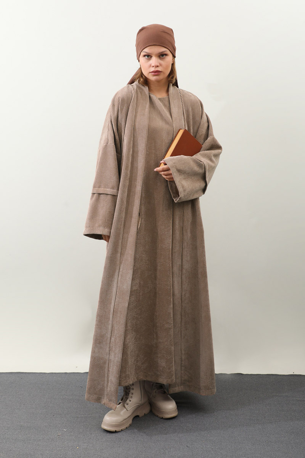 Kadife Abaya Takım Camel - 1