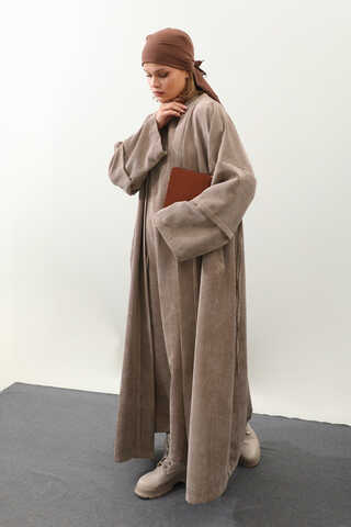 Kadife Abaya Takım Camel - 2