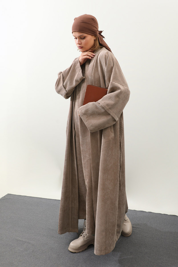 Kadife Abaya Takım Camel - 2
