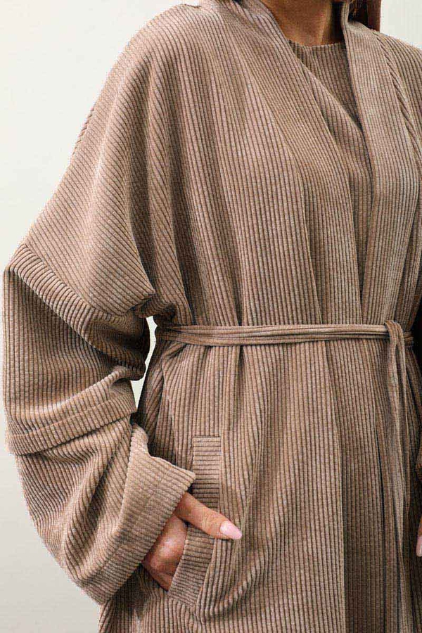 Kadife Abaya Takım Camel - 8