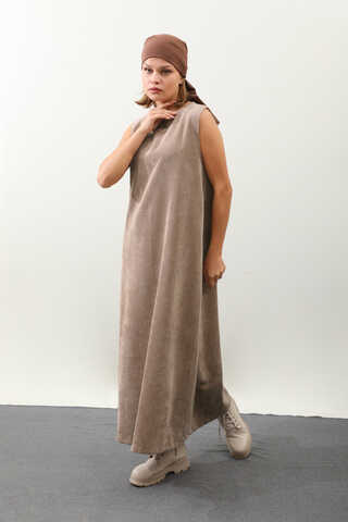 Kadife Abaya Takım Camel - 14